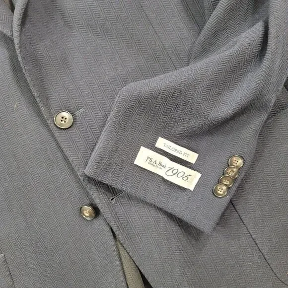 JoS A Bank Sport Coat Mens 42R 42‎ Midnight Blue Herringbone Tailored Fit 1905